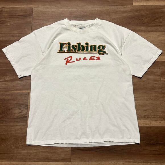 Vintage Fishing Rules‎ Funny Graphic Tee White Size XL Used - Excellent - Picture 3 of 6